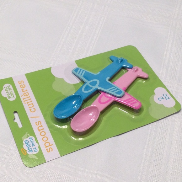 Angel of Mine Airplane Spoons BPA Free Two Pieces Pink and Blue - Picture 3 of 4